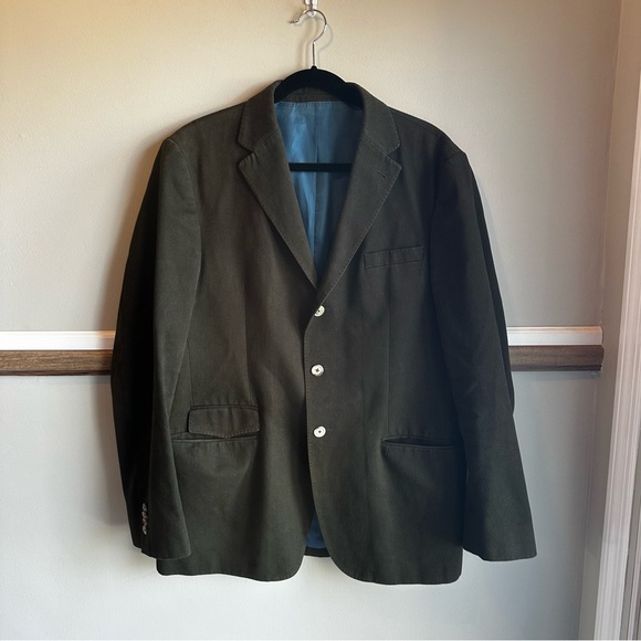 Carolina Herrera Green Cotton Canvas 3-Button Blazer Sport Coat